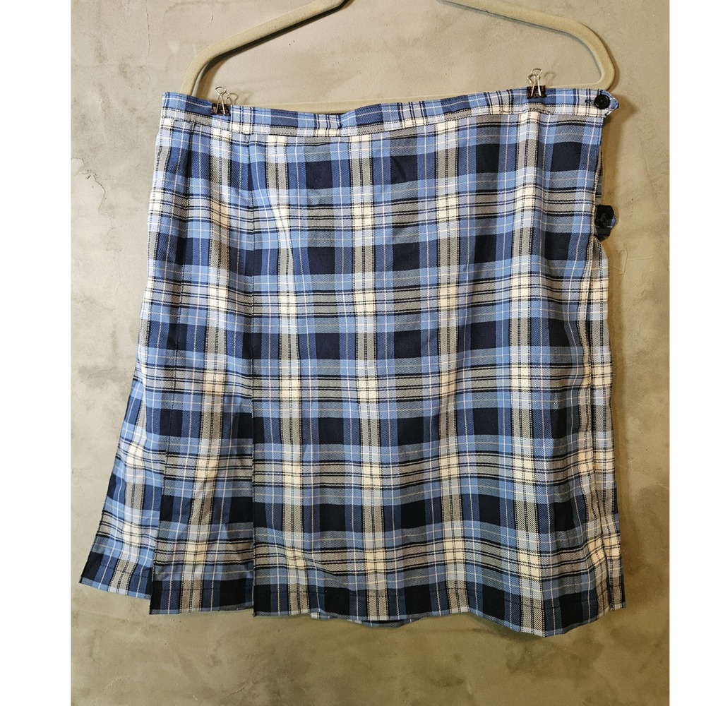 Lands' End Plaid Pleated Skirt Blue/Navy/White Size 12